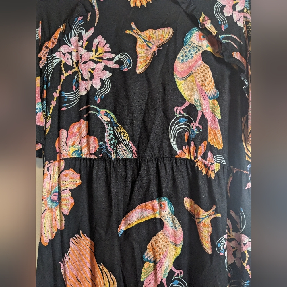 Banjanan Lenka Jungle Print Crew Neck Knee Length Toucan Moth Dress sz S - Picture 6 of 12